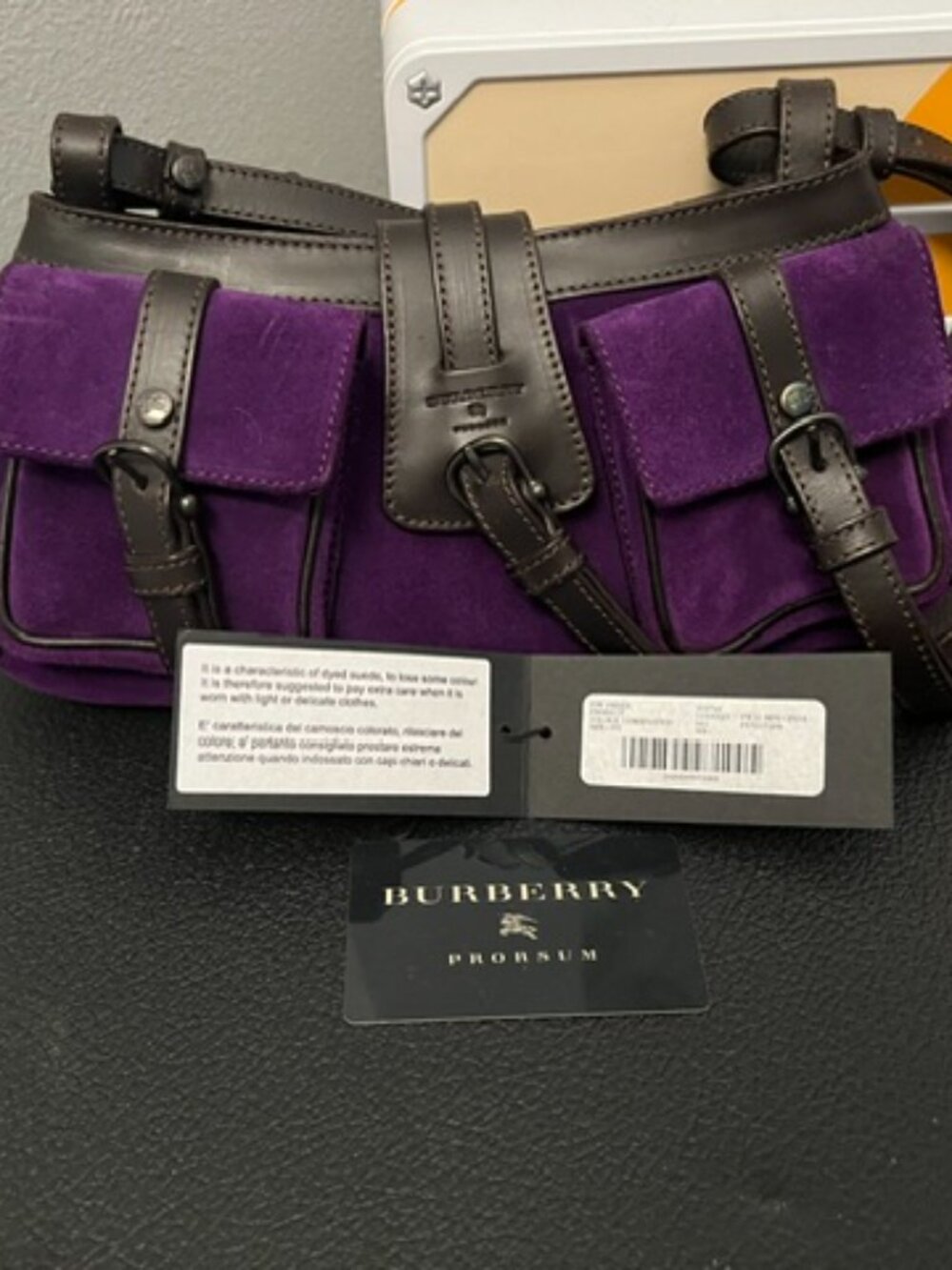 Burberry Prorsum Jewel tone Purple Suede Mini-bag with Card, Tag and Dustbag